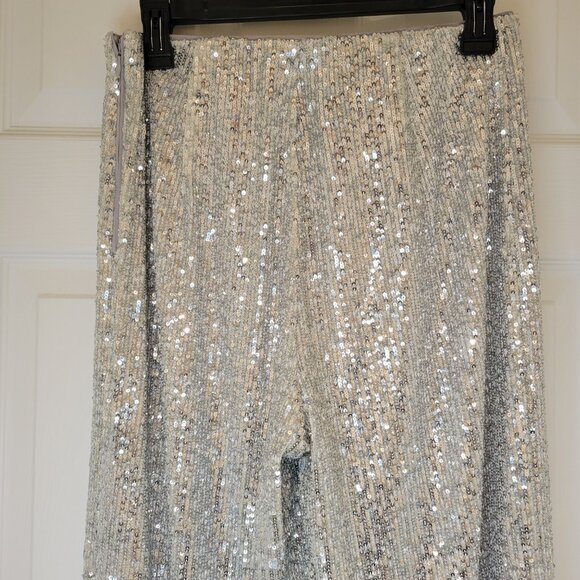 ANN TAYLOR SILVER SEQUIN WIDE LEG PANTS NWT - Picture 9 of 13